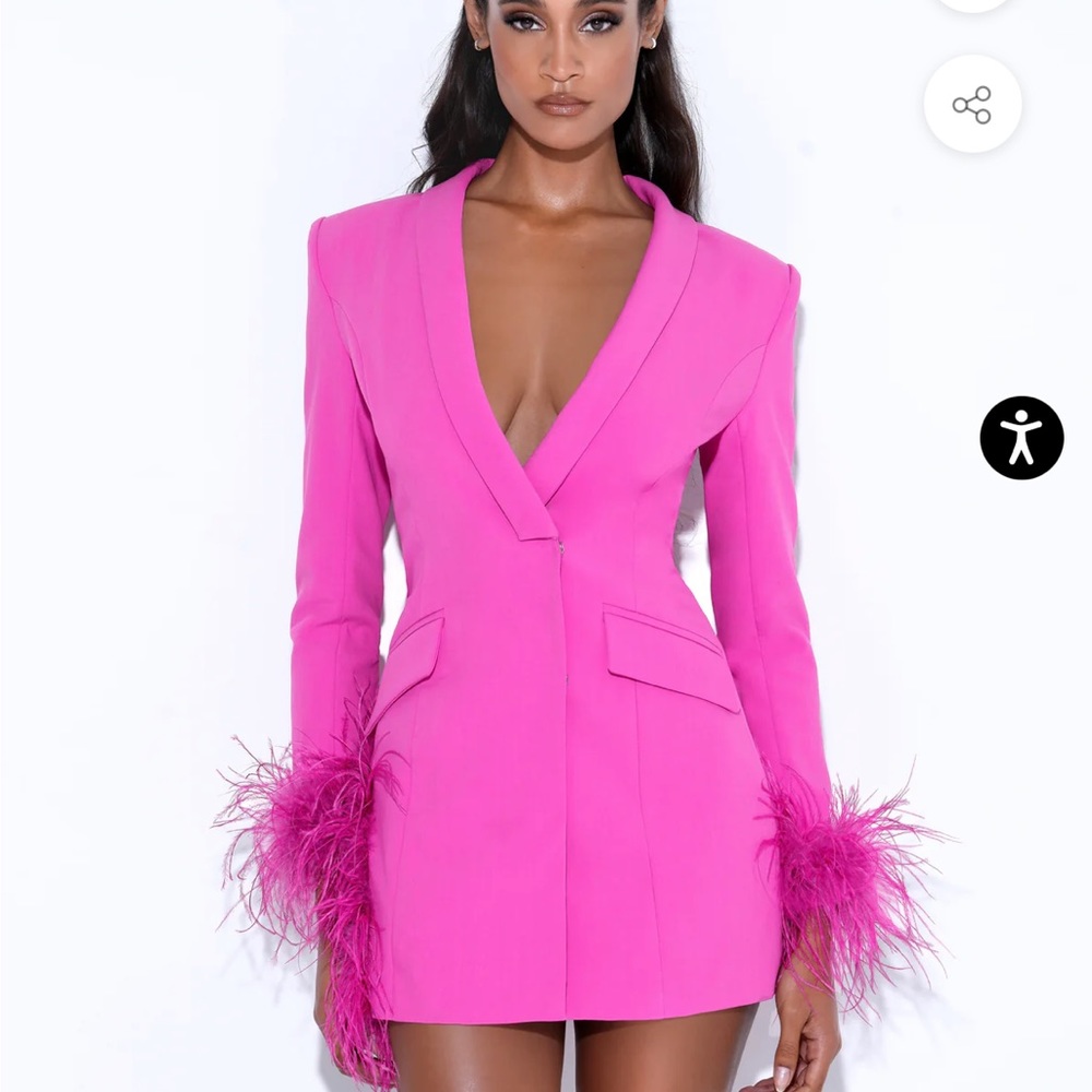 Miss Circle New York Madeline Fuchsia Feather Trim Blazer Dress